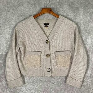 Massimo Dutti Womens Beige Ribbed Knit Cropped Cardigan Sweater Wool Size Small